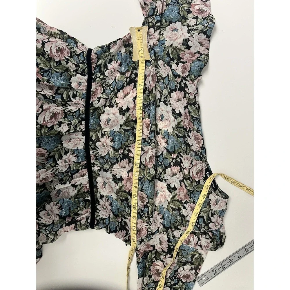 En Saison Floral Midi Dress Small Tiered Pastel Chiffon Rose‎ Cottagecore